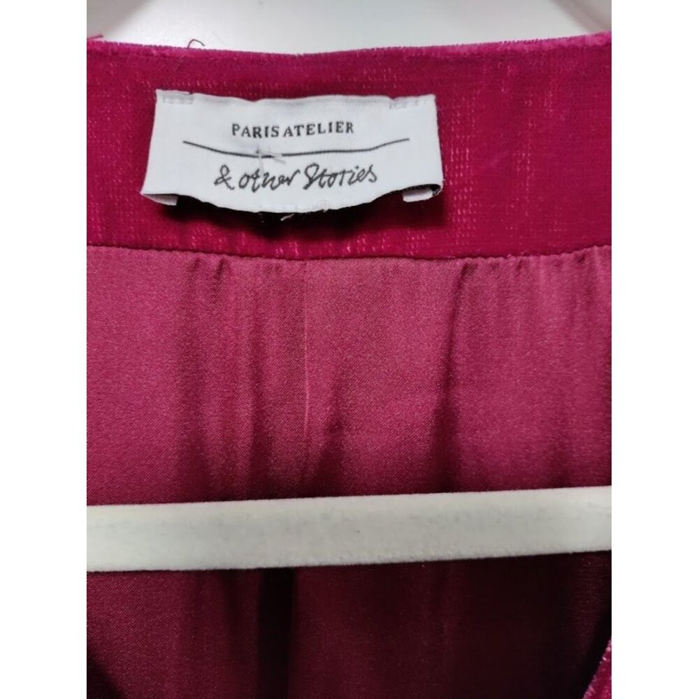 Paris Atelier & Other Stories Womens Wrap Dress Berry Velvet Glam Twee M - Picture 4 of 12